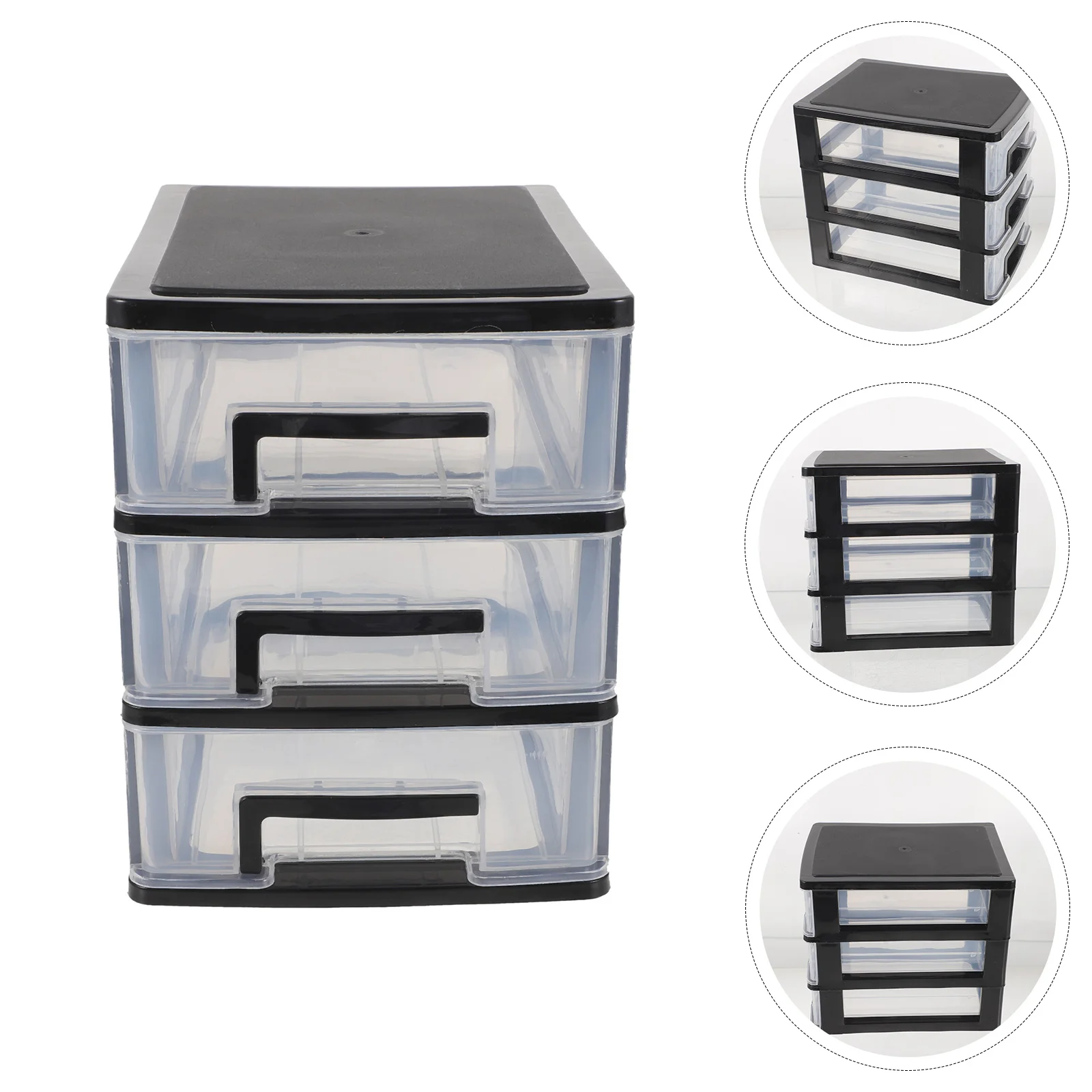 

Multifunction Storage Cabinet Drawer Type Closet Multi-layer Shelf Table Black and Transparent Three-layer Stable Box