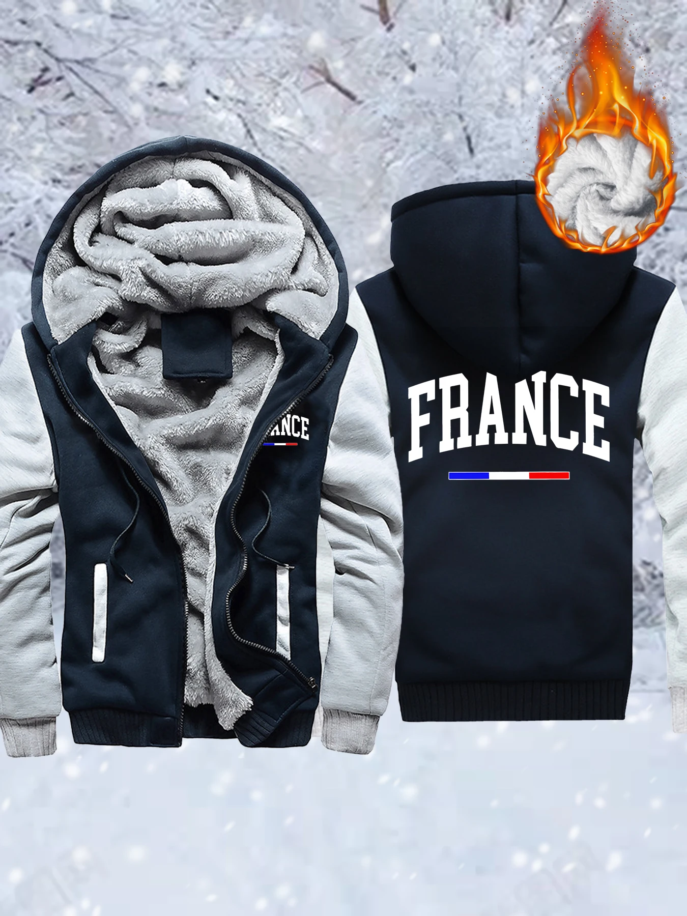 

France Letter Creativity Design Man Thicken Jacket Oversized Hip Hop Coats Fleece Zipper Sportswear Mens Winter Casual Clothes