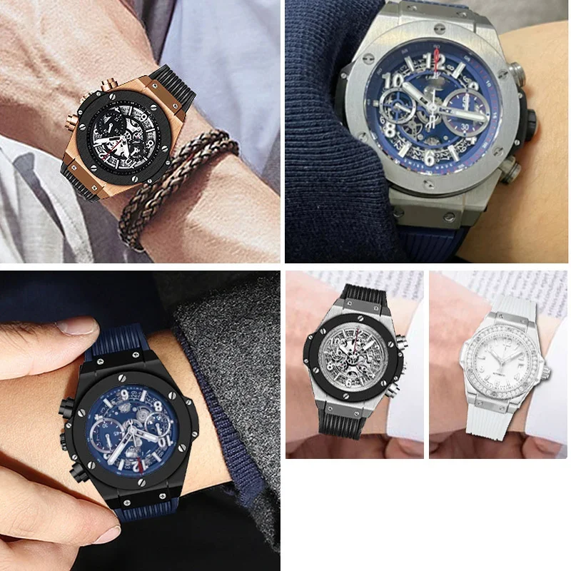 For Hublot Watch Men\'s Strap Yubo Big Bang Fusion Silicone Convex Interface Soft Waterproof Black Blue Strap 17 19mm Accessories
