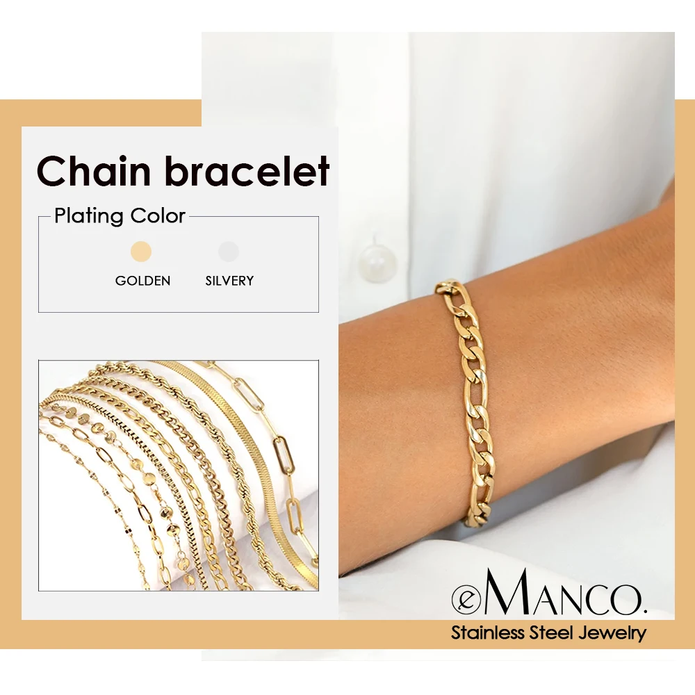 eManco Figaro Link Chain Bracelet Female Stainless Steel Gold Color Charm Bracelets Chain Bracelets for Women Man Jewelry Gifts