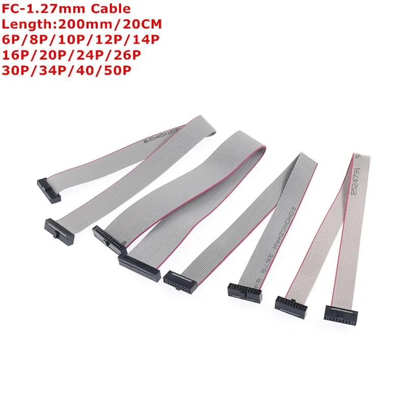 1Pcs 1.27MM Pitch FC-6P/8/10/14/16/20/40/50 PIN 20CM JTAG ISP DOWNLOAD CABLE Gray Flat Ribbon Data Cable FOR DC3 IDC BOX HEADER