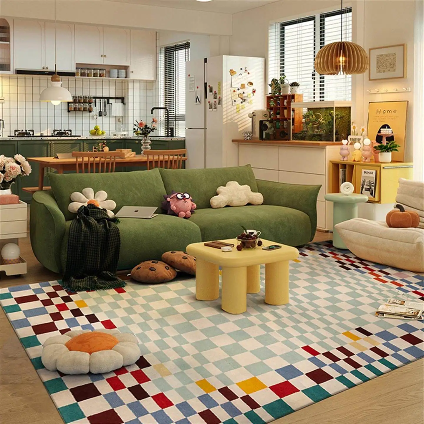Simple Colorfuld Plaid Living Room Carpet Modern High-end Sofa Coffee Table Floor Mat Soft Anti-skid Kid Room Play Mat Bedside