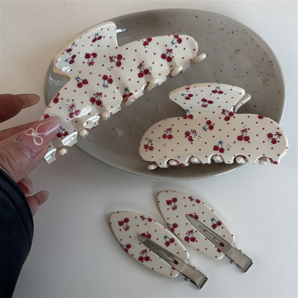Printed Cherry Fruit Shark Clips Forehead Broken Hair Seamless Clips Bangs Clip Sweet Makeup Hairpin Cute Hair Accessories Roses