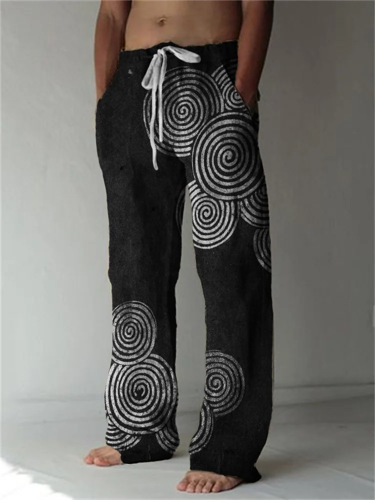 New Drawstring Oversize Fashion Men's Bohemian Printed Wide Leg Pants 3D Printed Loose Casual Beach Straight Tubepants