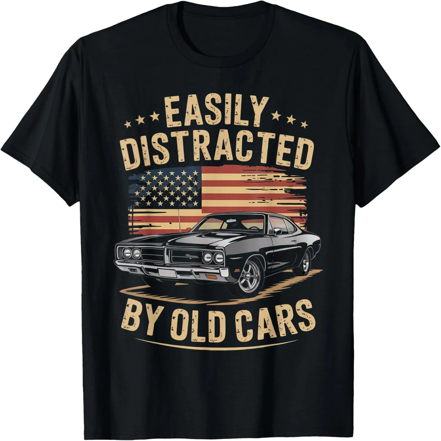 Easily Distracted by Old Cars Classic Car Guy Funny Vintage T-Shirt Cotton t-shirt, Vintage t-shirt,