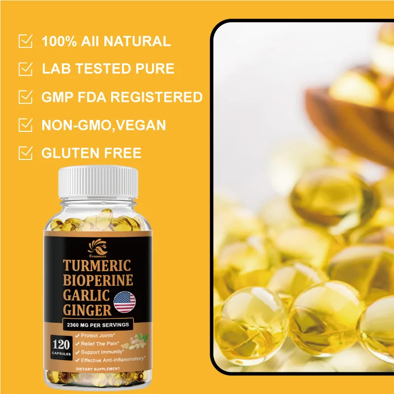 4-in-1 Turmeric Ginger Supplement with Garlic Curcumin Black Pepper, for Joint, Digestive & Immune Support