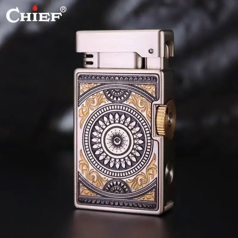 

Новая вращающаяся декомпрессионная керосиновая зажигалка CHIEF, ветрозащитная креативная керосиновая зажигалка Мандала, аксессуары для сигарет