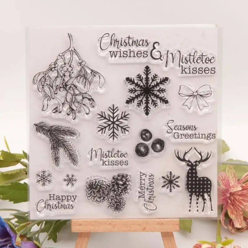 Christmas Theme Silicone Stamper Clear Scrapbooking Stamper for Seal Envelope Scrapbooking Journal Album Card Making Y4QC