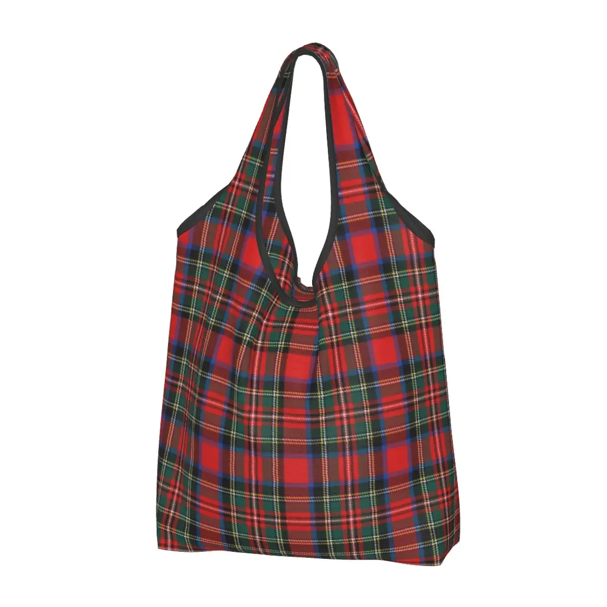 Cute Classic Popular Tartan Plaid Shopping Tote Bag Portable Geometric Gingham Check Texture Grocery Shoulder Shopper Bag