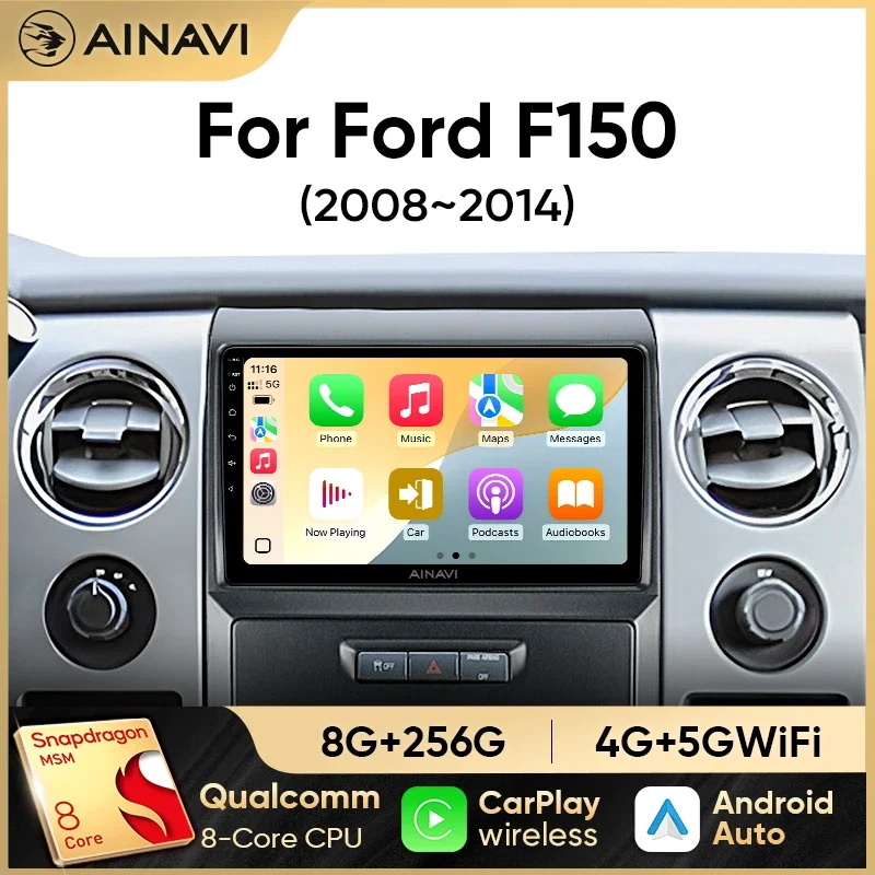 Ainavi Car Radio For Ford F150 P415 Raptor 2008-2014 Wireless Carplay Android Auto Qualcomm Car Stereo Multimedia Player 2 Din