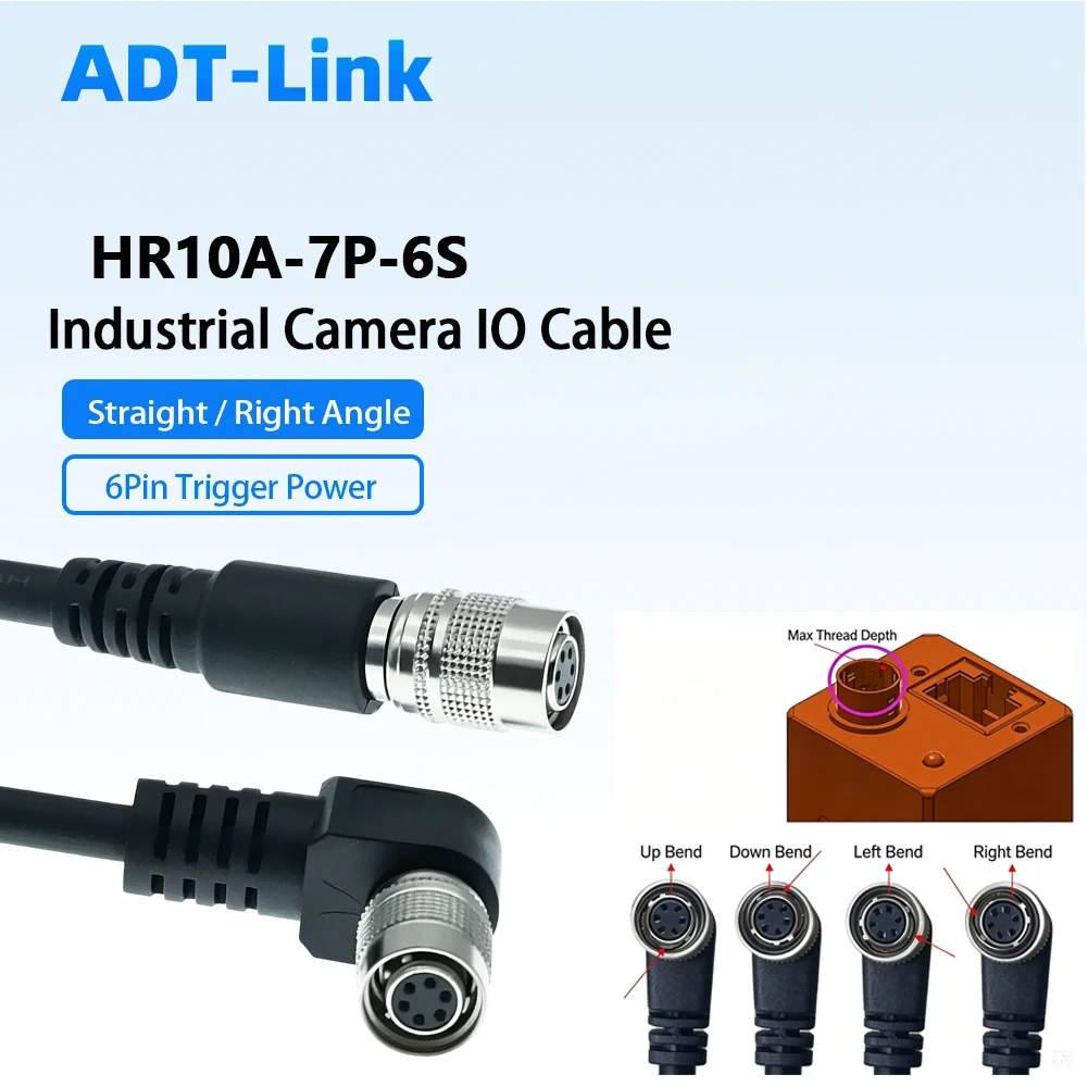 HR10A-7P-6S Hirose 6Pin IO Trigger Power Cable Angle /Straight High Flexible Cable for Basler AVT JAI Hikvision GigE Camera