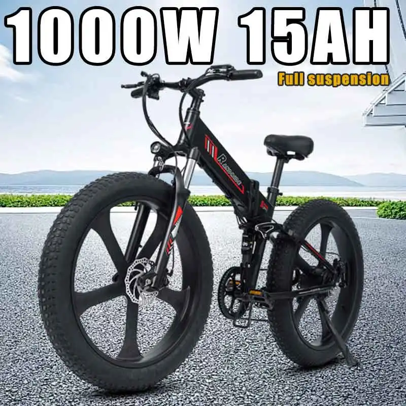 

Mountain Folding Electric Bike 1500W 48V15AH 26*4.0 Inch Fat Tire Off Road Full Suspension Electric Bicycle City Communing Ebike