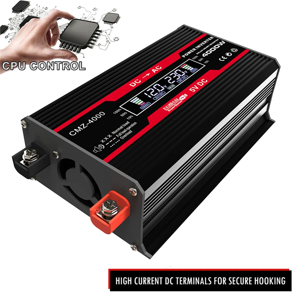 Car Power Inverter 12V to 110V/220V Voltage Transformer Car Adapter LCD Display Modified Sine Wave Charge Converter