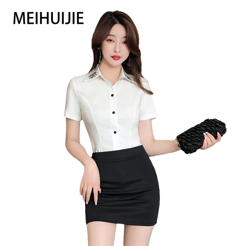 Beauty Salon Uniform Spa Massage Technician Clothes Woman Professional Esthetician Overalls White Shirt and Short Skirt Suit