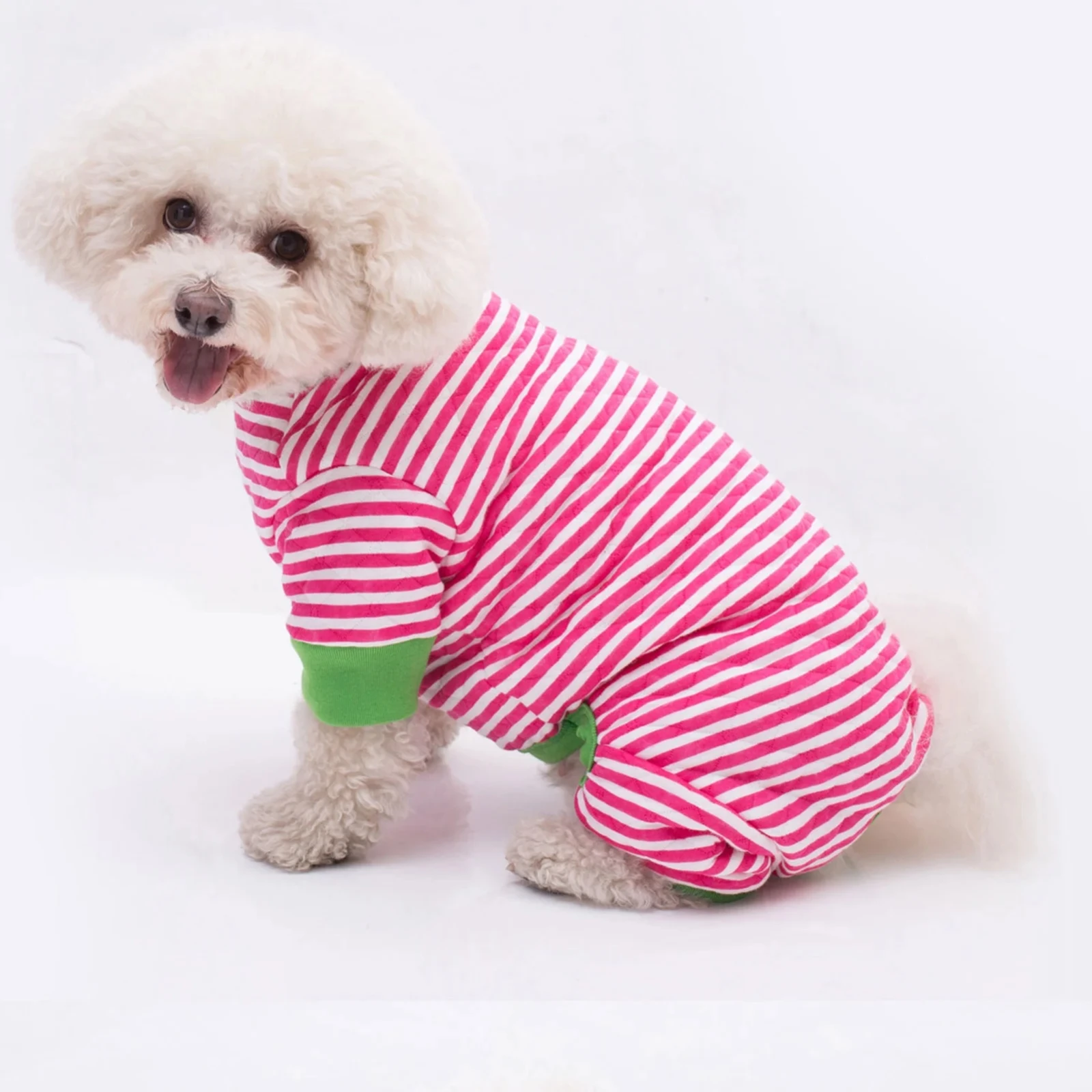Stripped Dog Clothes Jumpsuit High Collar Long Sleeve 4-legs Sweatshirt Pajamas For Small Dogs Puppy Onesie Sleepwear Overalls