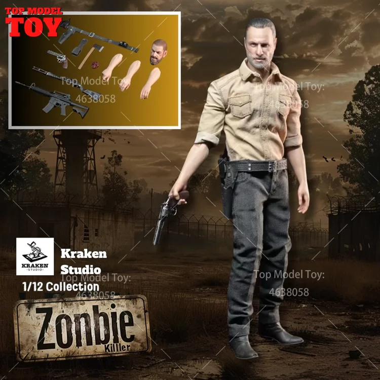 Kraken Studio 1/12 Scale Terrifying Zombie Police Killer Rick Figure Full Set 6'' Men Soldier Action Figure Model Collectible