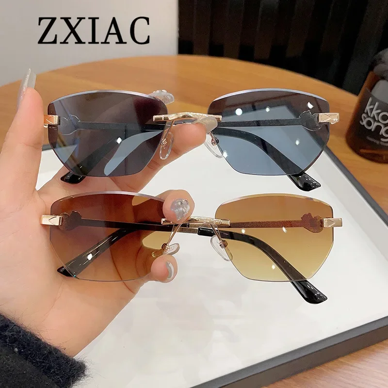 ZXIAC New Fashion Square Rimless Sunglasses Women Trendy Cut Edge Metal Frame Sun Glasses Men Brand Designer Classic Shades UV