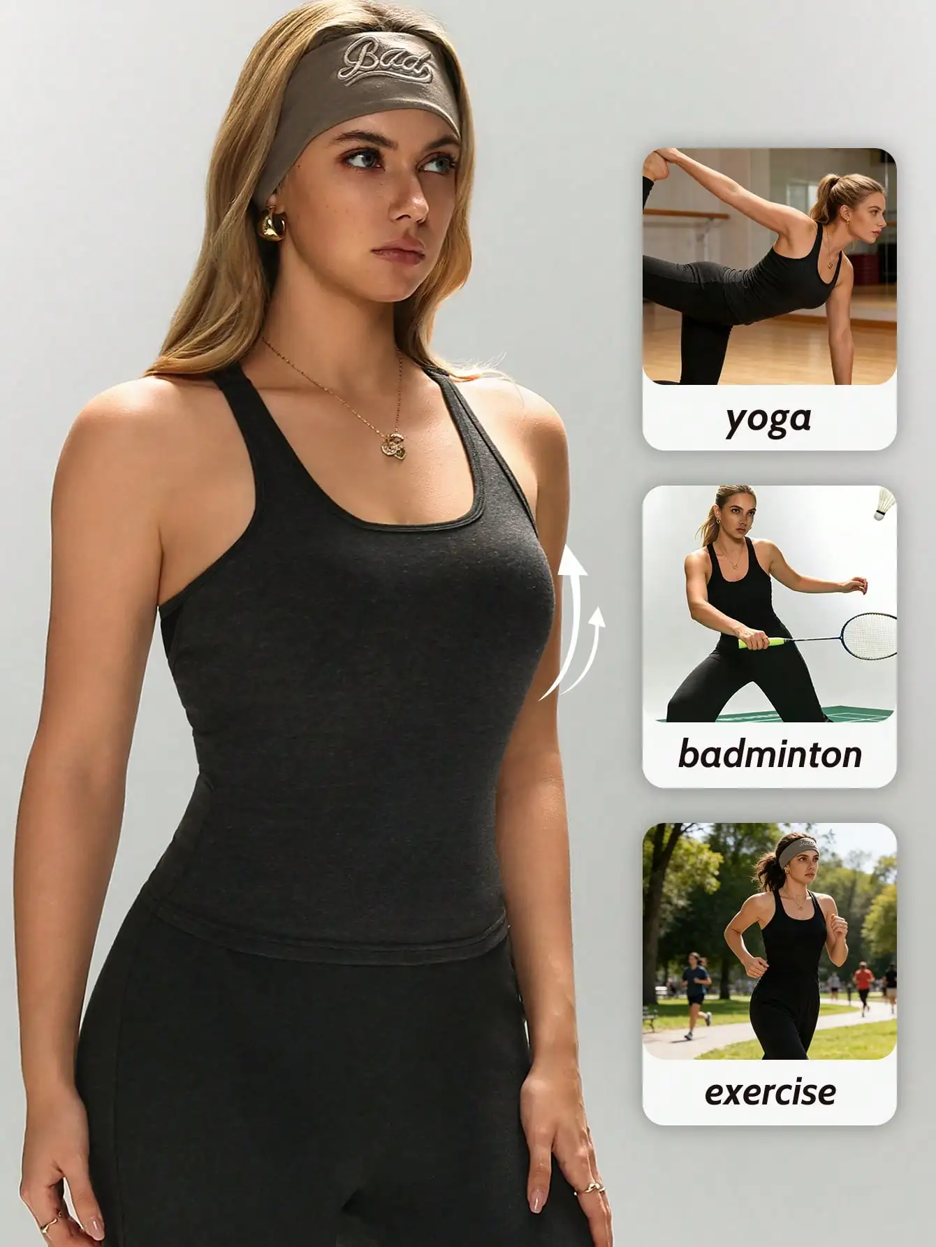

1pc Spring/Summer Backless Camisole, 2-In-1 With Built-In Cup Pad, Mesh Splice Casual Sports Yoga Outdoor Wear Slip Dress