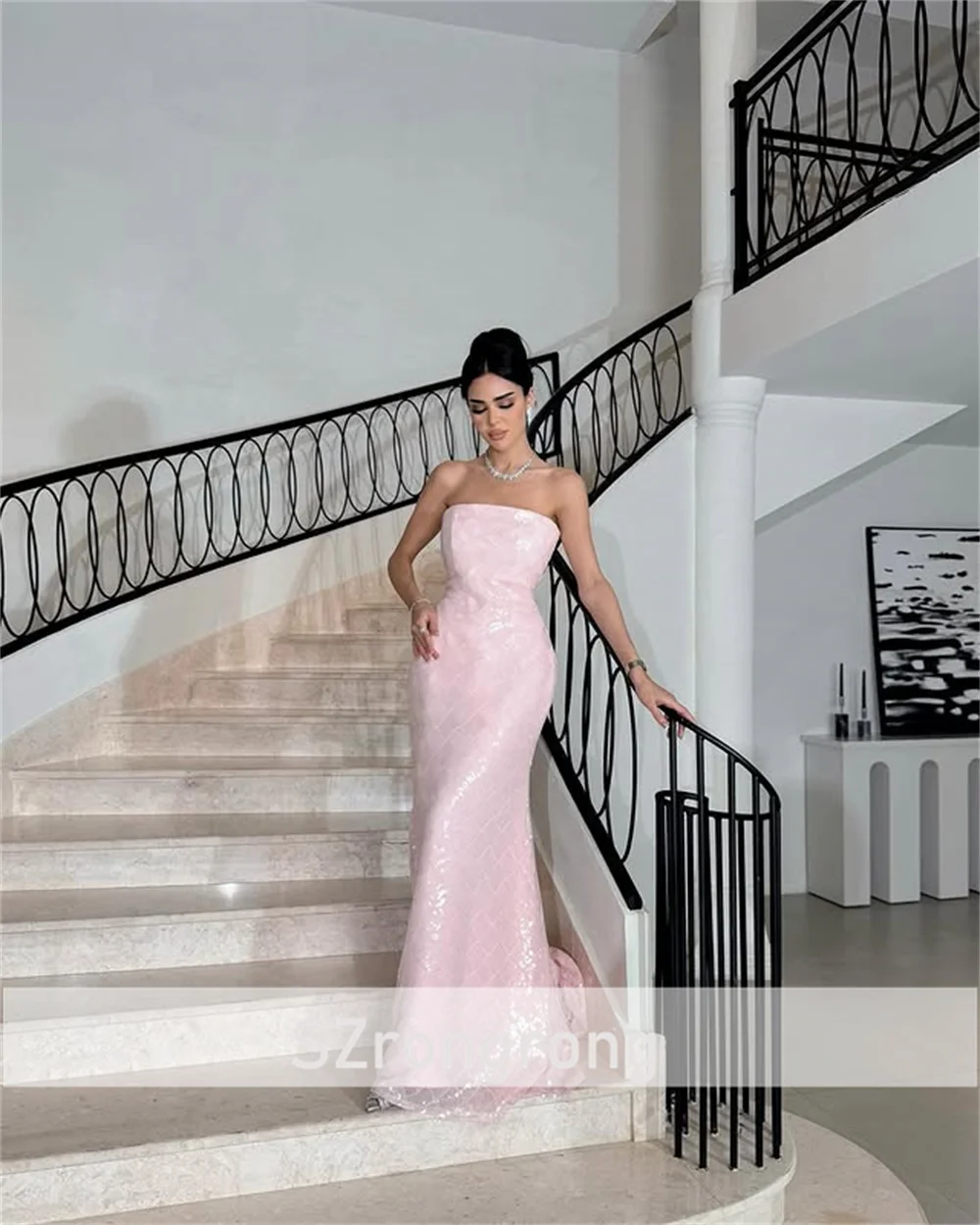 Glamuroso cuello barco lentejuelas brillantes sin espalda vestido saudí sirena sexy hasta el suelo vestido de novia de noche con tren personalizado