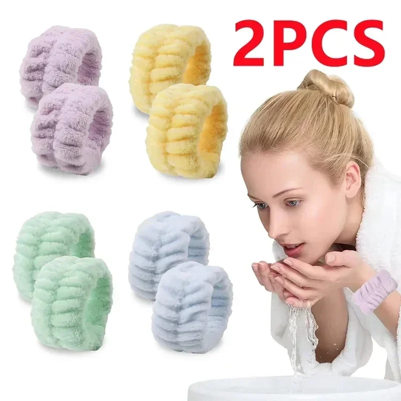 2Pcs Wristband for Yoga Washing Face Soft Flannel Wrist Strap Reusable Makeup Towel Wrist Velvet Towel Girls Elastic Face Wash