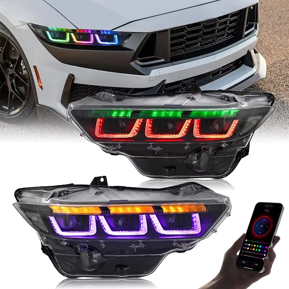 Stylish Head Lamp Daytime Running Light Variable Color RGB 8000K 12V New LED Headlights for 2024-2025 Ford Mustang Headlight