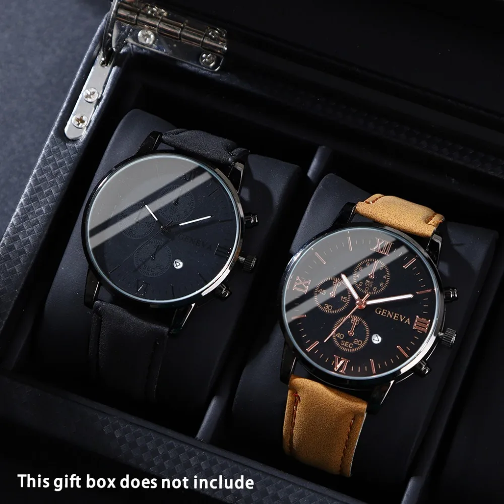 2 Pcs/set Men's Watch Wristwatch Set, Casual Sport Men's Watch Set, Quartz Pointer Date Watch Set for Holiday Gift Watches Set