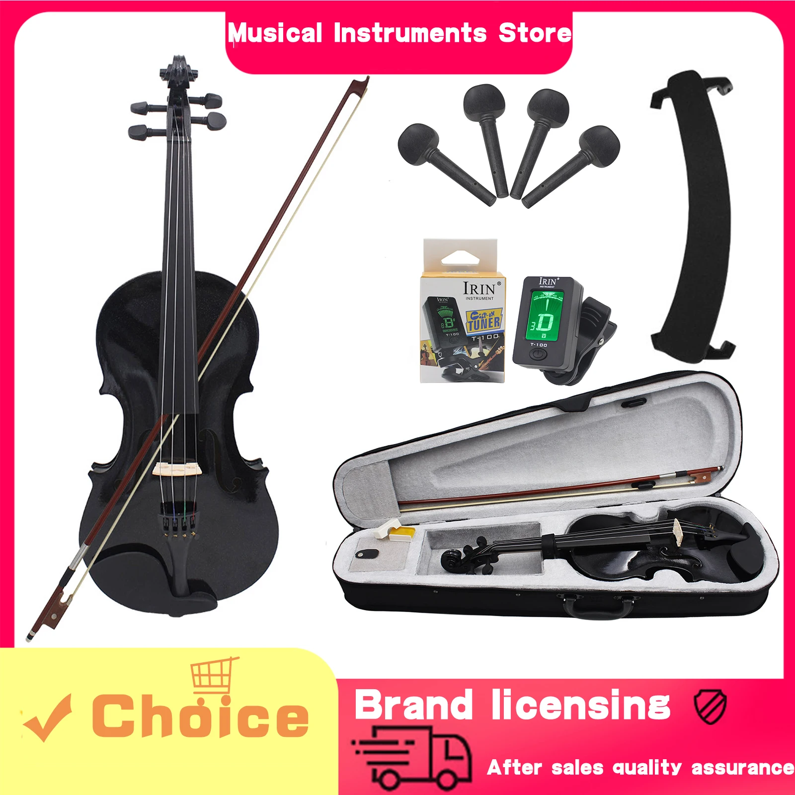 

IRIN Violin 4/4 1/8 Black Solid Wood Professional String Instrument Premium Violin Equipped with Tuning Replacement Parts
