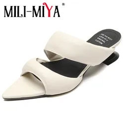 MILI-MIYA New Arrival Pointed Toe Women Soft Microfiber Sandals Slip On Thick Heels Solid Color Big Size 34-40 Handmade For Lady