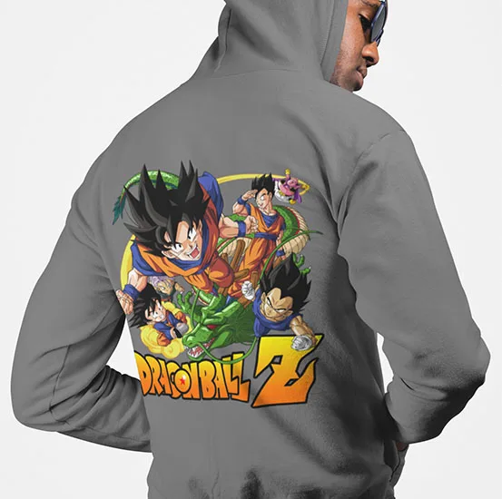 

Grey Dragon Ball Z Hoodie Men Goku Vegeta Print Cotton Streetwear Pullover Loose Fit Unisex Anime Green Dragon Design
