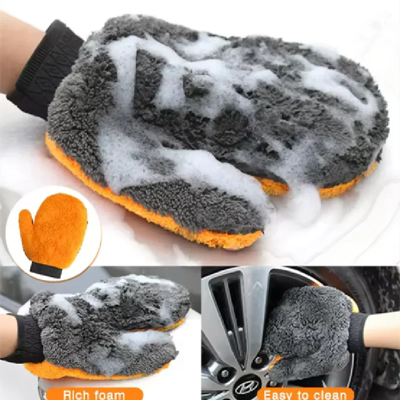 1/2pcs Double-sided Waterproof Coral Velvet Car Washing Gloves Short Wool Wash Car Mitten Washing Brush Cleaning Glove Tools Rag