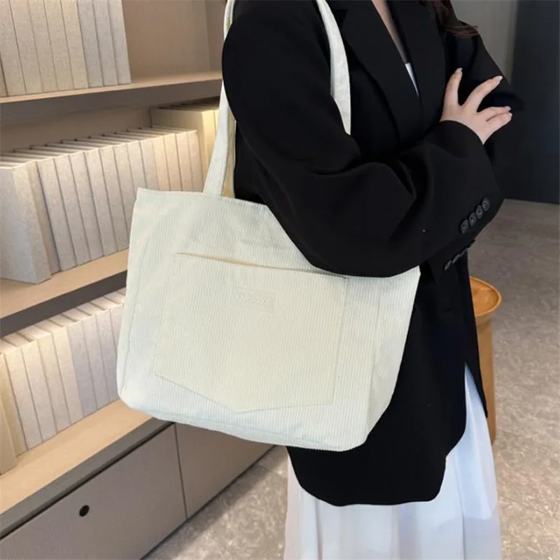 Damen-Cord-Tragetasche, Lässige Große Mode-Unterarmtasche für Ausgehzwecke, Minimalistische Handtaschen Schultertasche – Detail 12