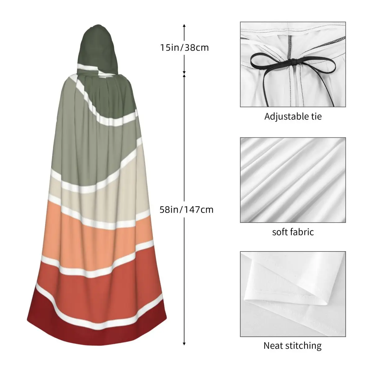 الأخضر والأحمر تصميم الرجعية نمط طويل مقنعين عباءة الساحرة القرون الوسطى زي تأثيري كيب HalloweenParty الكبار للجنسين