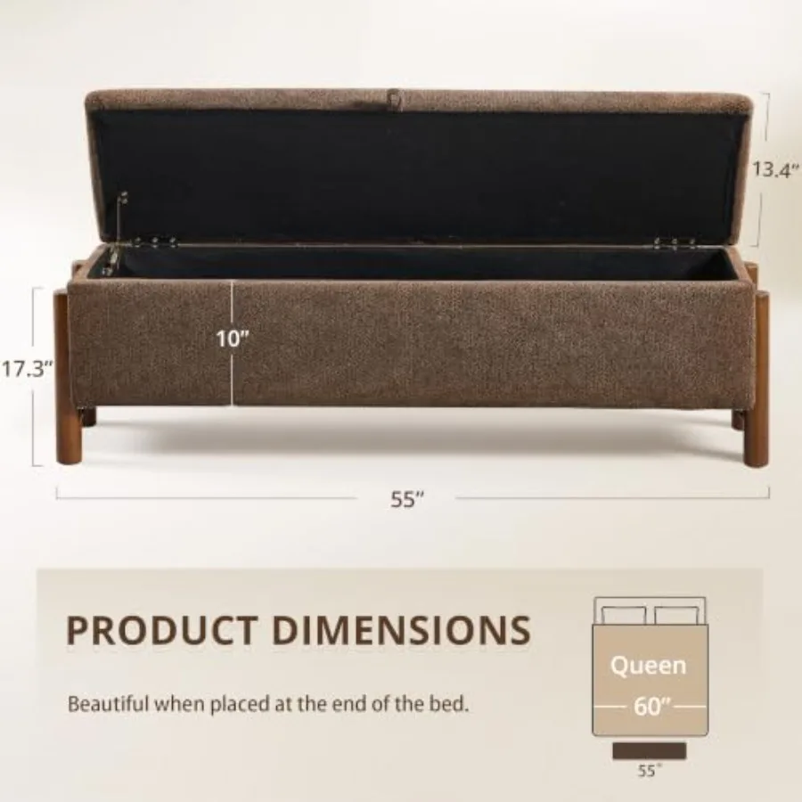 55'' Modern Storage Ottoman Benches for Living Room, Faux Leather, Gray, Foldable with Hidden Compartment