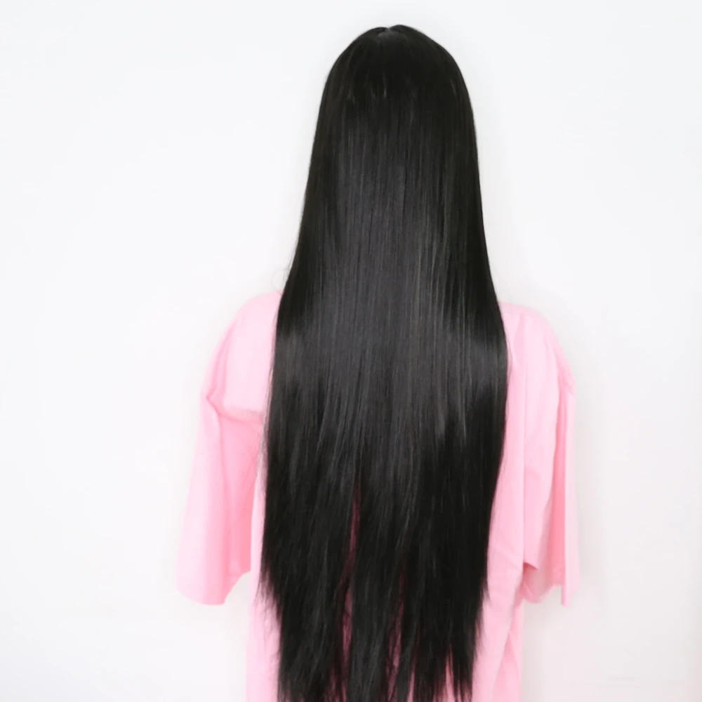 Sivir Synthetic Wigs for Women Long Straight Black color Middle Part Lace Hair Heat Resistant Fiber Natural Looking