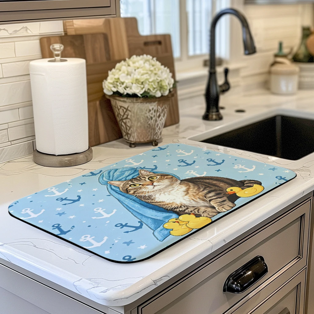 Watercolor Sea Turtle Pattern Polyester Absorbent Mat - Nautical Style Decorative Mat for Home Bathroom & Kitchen Use