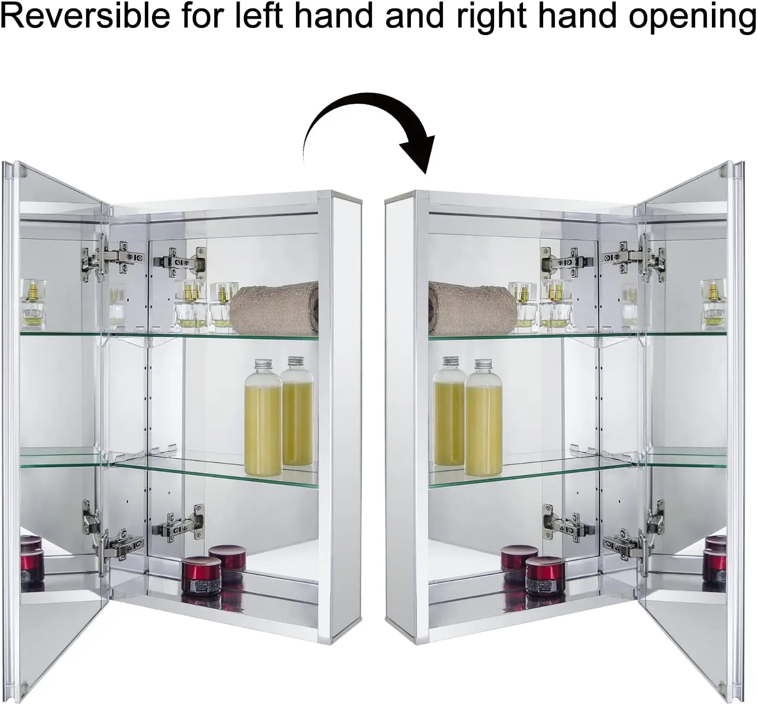 Badkamer Medicijnkastje Met Dubbelzijdige Spiegeldeur 15 Inch X 24 Inch Uitsparing Of Oppervlaktebevestiging, Zilver