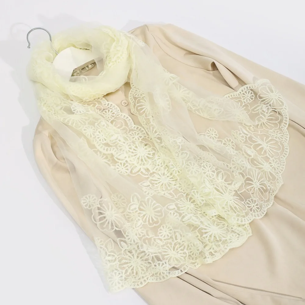 

Casual Retro Women's Lace Scarf Thin Long Summer Sunscreen Shawl Korean Version Embroidered Flower Ladies' Shawl