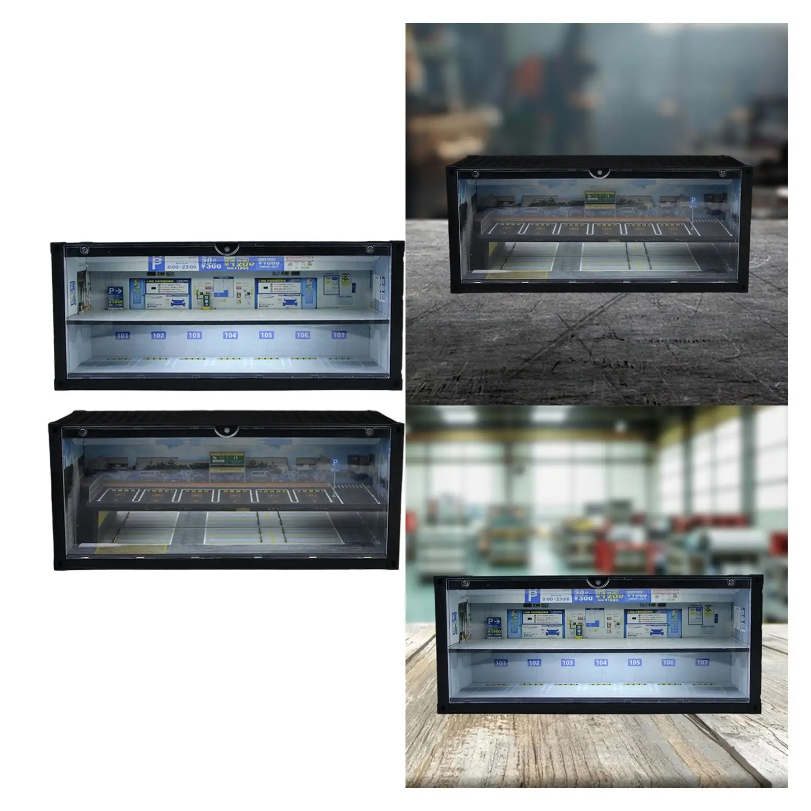 

Collectible 1/64 Diecast Model Car Case with LED Parking Lot Garage Display Stand for Miniature Cars