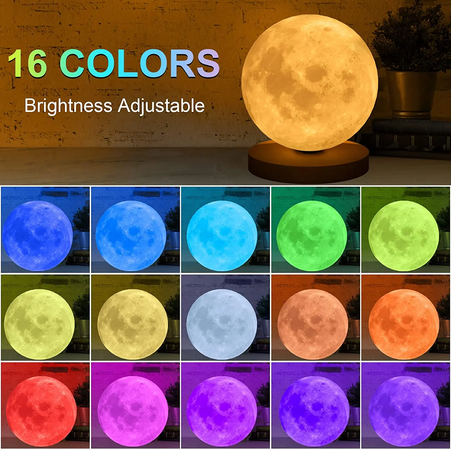 360° Rotation Moon Night Light 3D Atmosphere Bedside Table Lamp Remote Touch Dimming 3 or 16 Colors LED Lights for Kids Gifts