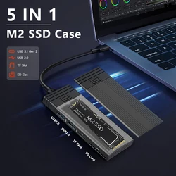 M2 SSD Case NVME SATA Dual Protocol M.2 to USB Type C Hub SSD Adapter for NVME PCIE NGFF SATA SSD Disk Box M.2 USB C Splitter