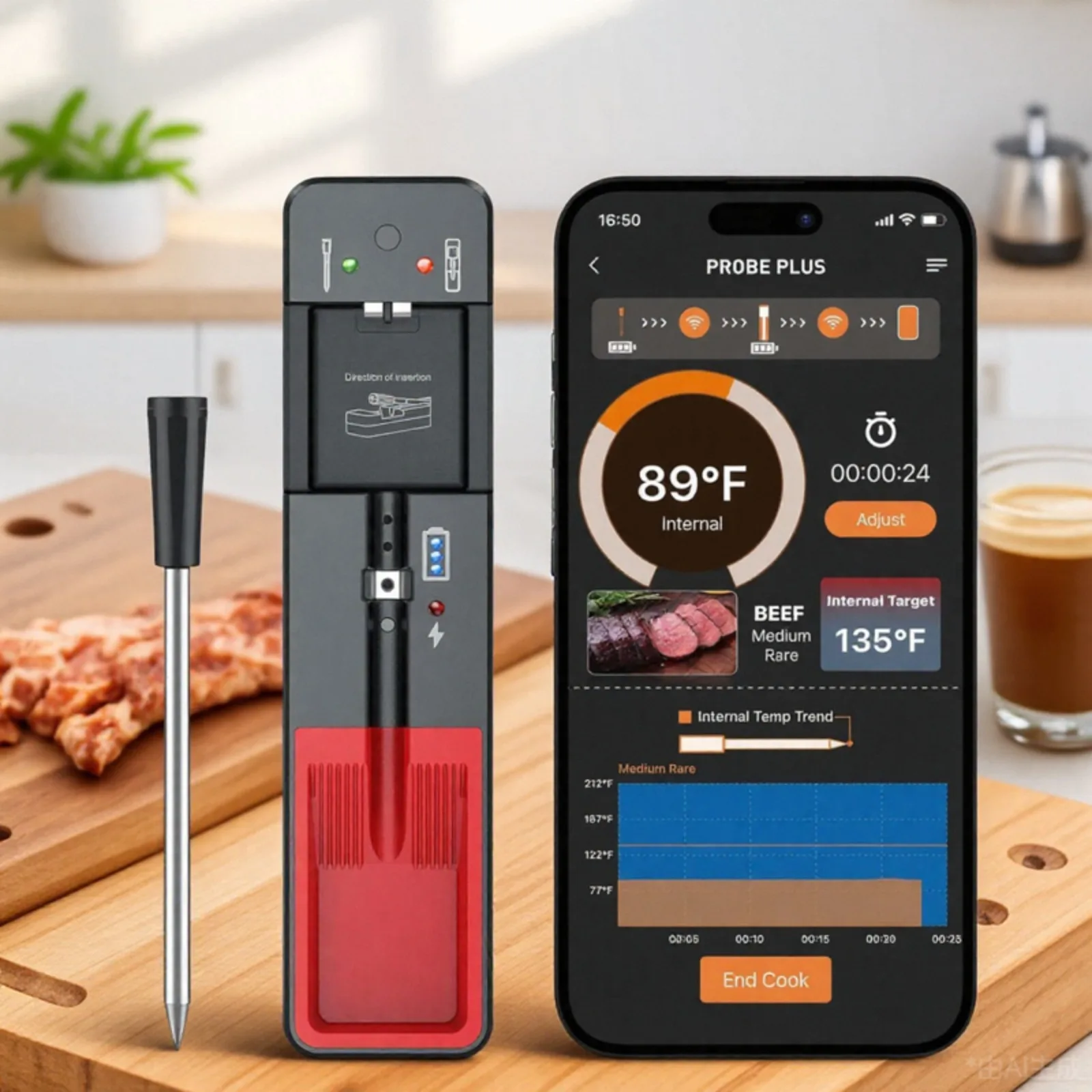 

Беспроводной термометр для мяса STONEGO с Bluetooth, диапазон 360 футов, умный термометр для приготовления пищи для духовки, барбекю, гриля, кухни, курильщика