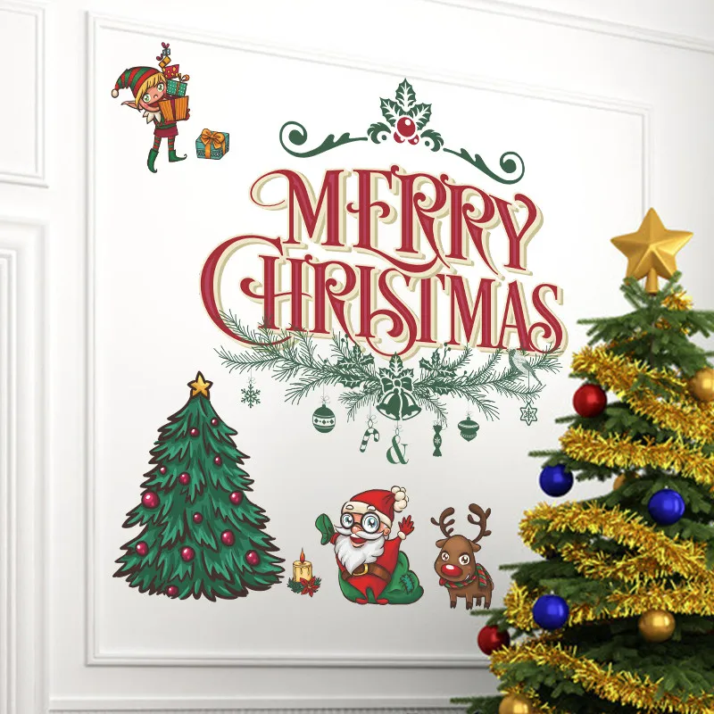 Christmas Tree Evergreen Bough Wall Sticker For Shop Home Decoration Festival Season Mural Art Diy Window Decal Pvc Poster