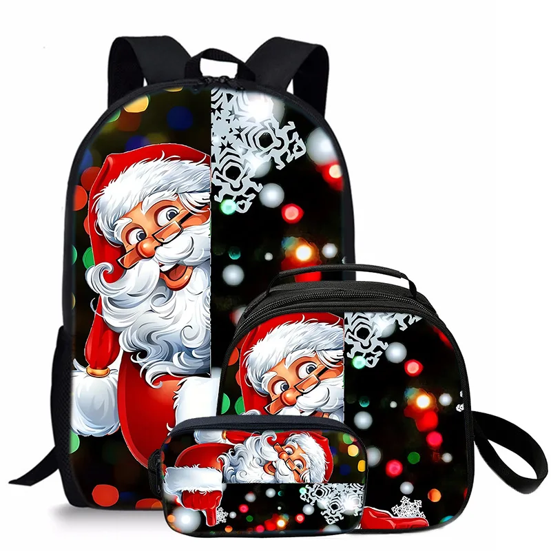 Trendy Popular Novelty Santa Claus 3D Print 3pcs/Set Student School Bags Laptop Daypack Backpack Crossbody Lunch bag Pencil Case