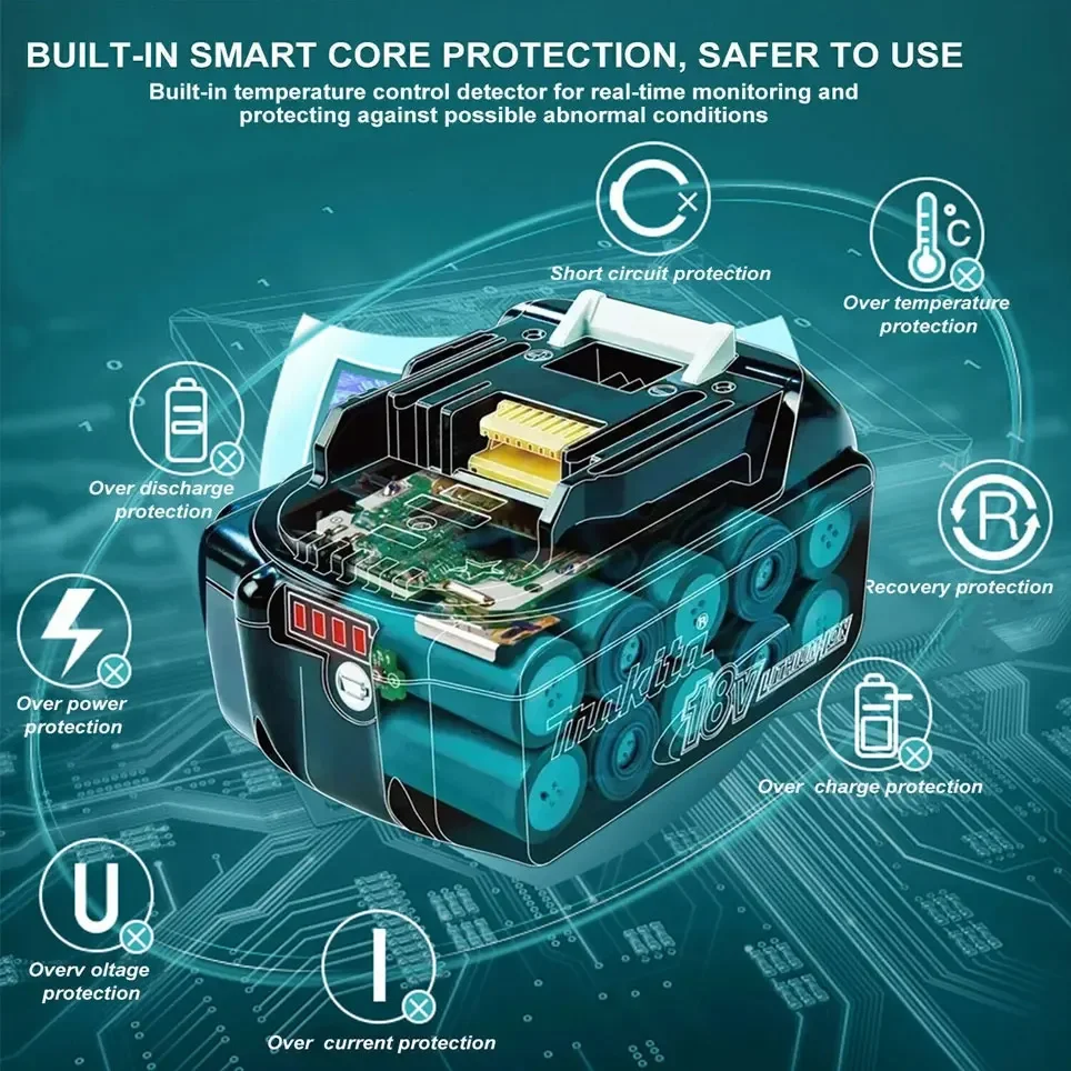 100% Genuine Makita 6Ah/5Ah/3Ah for Makita 18V Battery BL1830B BL1850B BL1850 BL1840 BL1860 BL1815 Replacement Lithium Battery