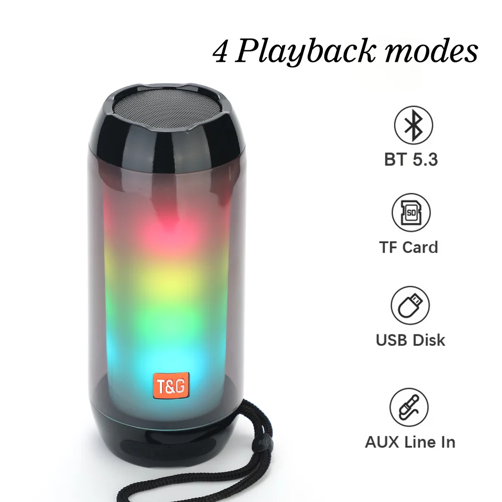 New TG643 Portable Speaker Bluetooth Column Wireless Waterproof Speakers Subwoofer Outdoor Bass Loudspeaker with LED Light