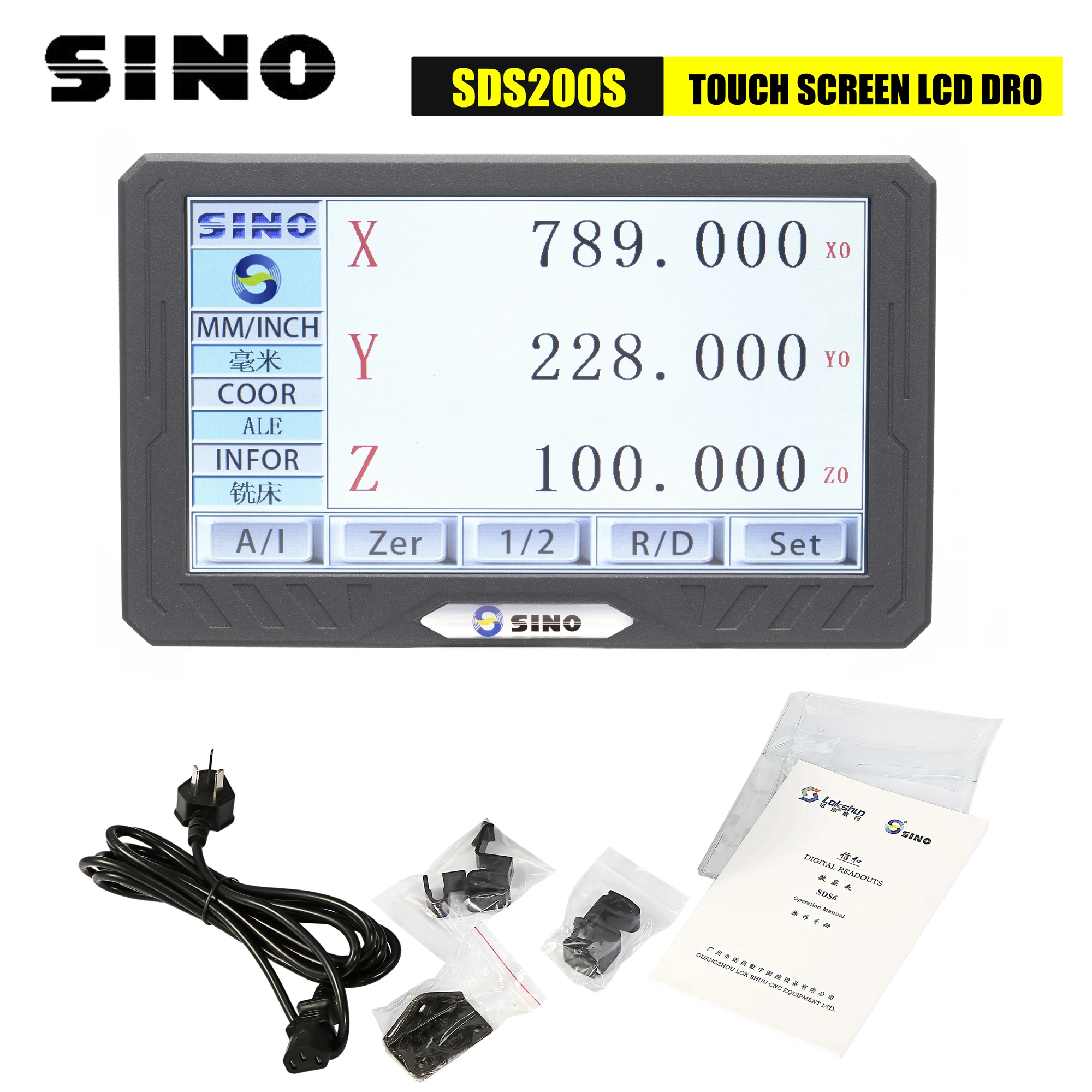 Sino Sds200s Eixos Lcd Full Touch Screen Digital Readout Dro Tampa de Metal Linear Escala de Exibição de Contador para Torno de Moagem Novo