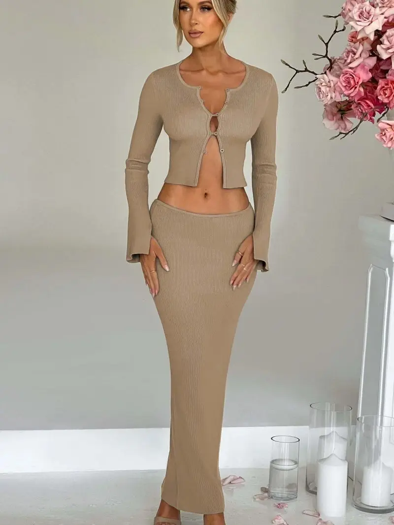 Imagem -04 - Deioao-vestido Bodycon de Malha para Mulheres Tops Cortados Manga Comprida Magro Monocromático Fino Elegante Sexy Moda Verão Peças 2023