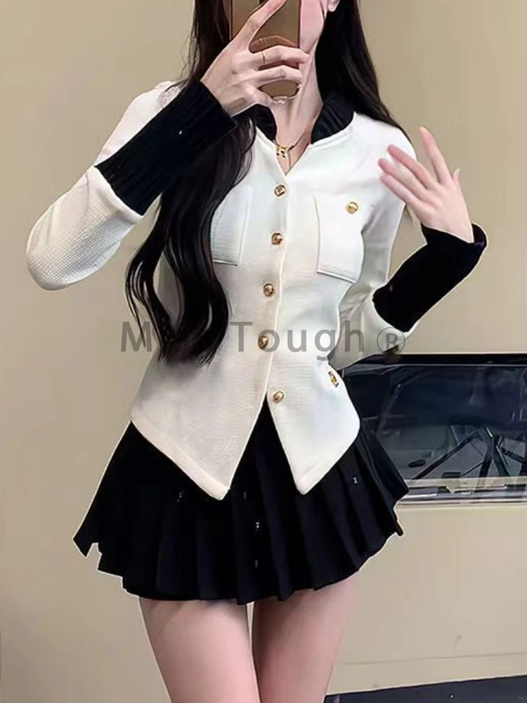 Autumn New Sexy Preppy Style 2 Piece Set Women French Rich Girl Top+High Waist  Pleated Skirt Female Fashion Wear Skirt Suit