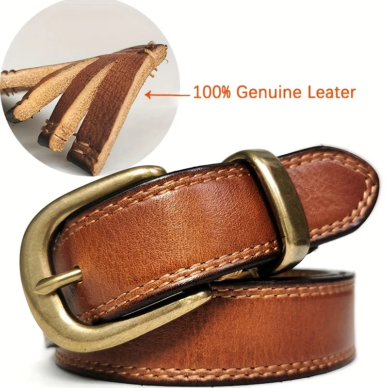 

Women's Genuine Leather Belt with Copper Buckle - Slim Fit Vintage Western Style Belt for Casual, Weddings, Leather Accessory