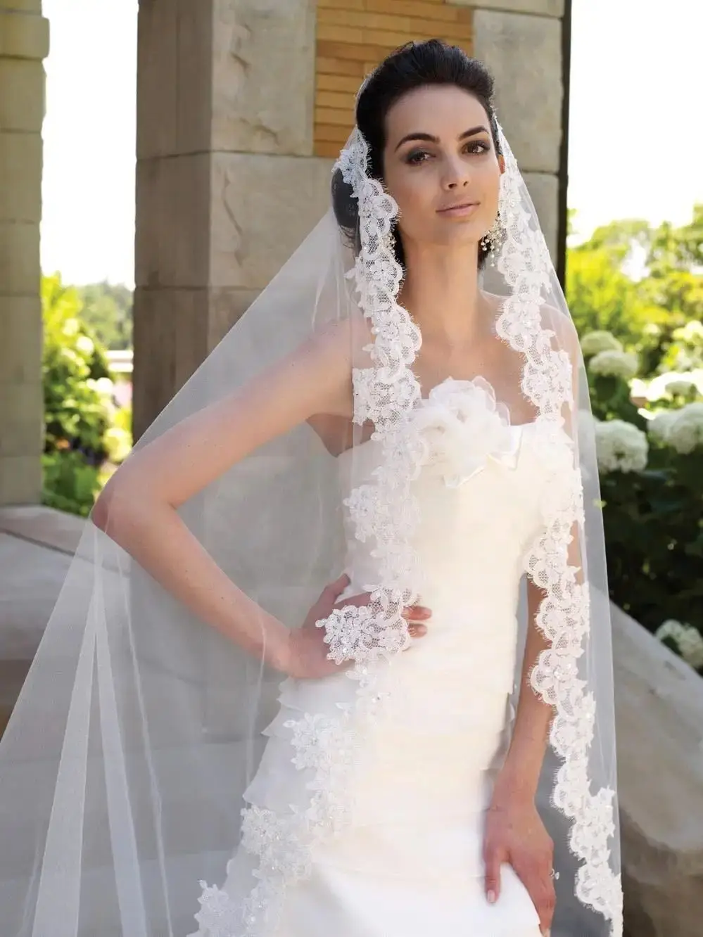 

Новая свадебная фата 2026 года, длина «катехедраль», с кружевной каймой, длинная, из вуали, свадебные аксессуары, однослойная, 3x1,5 метра, Veu De Noiva
